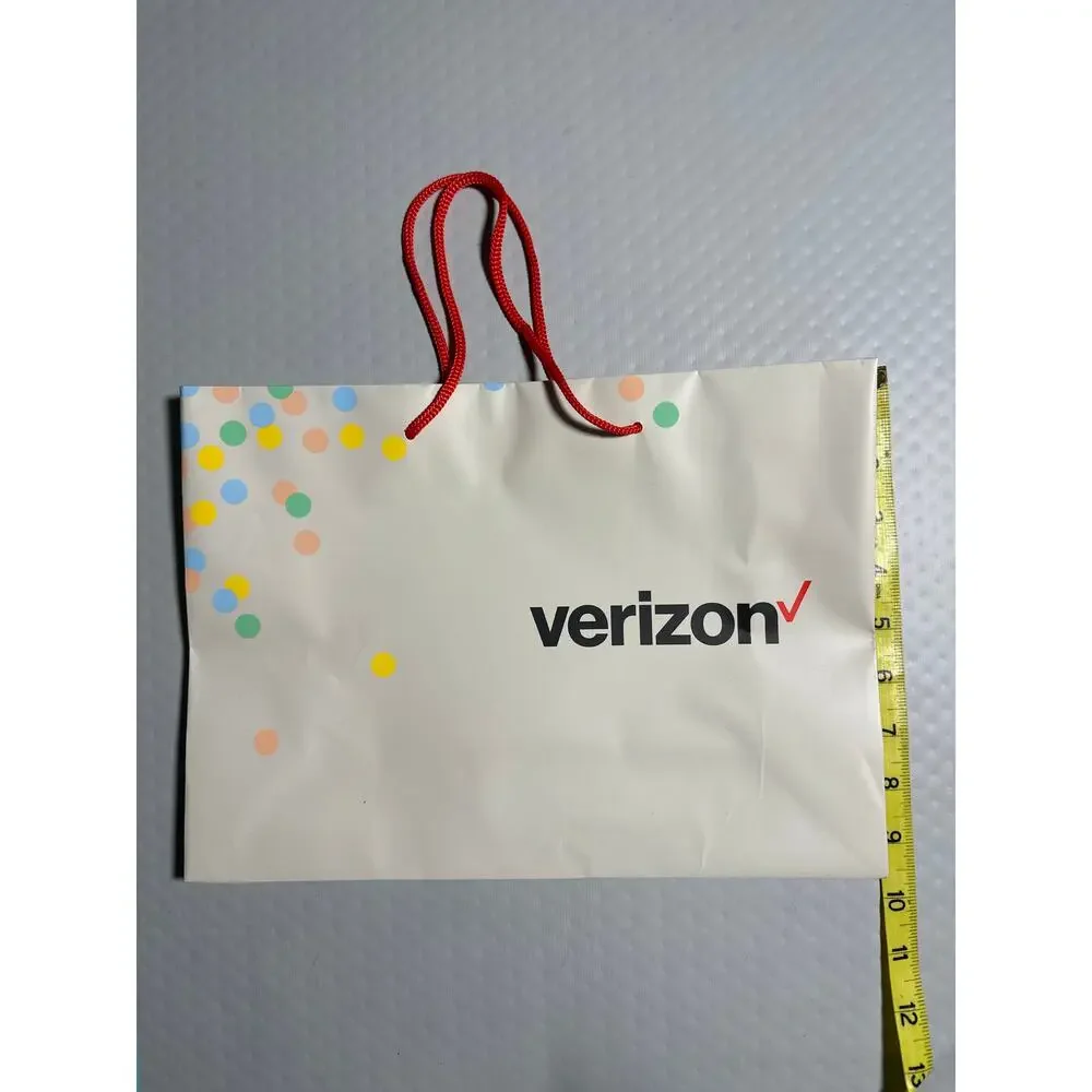 Verizon Paper Shopping Gift‎ Bag 13x9.5x4.5 Red Handles Confetti Design Logo